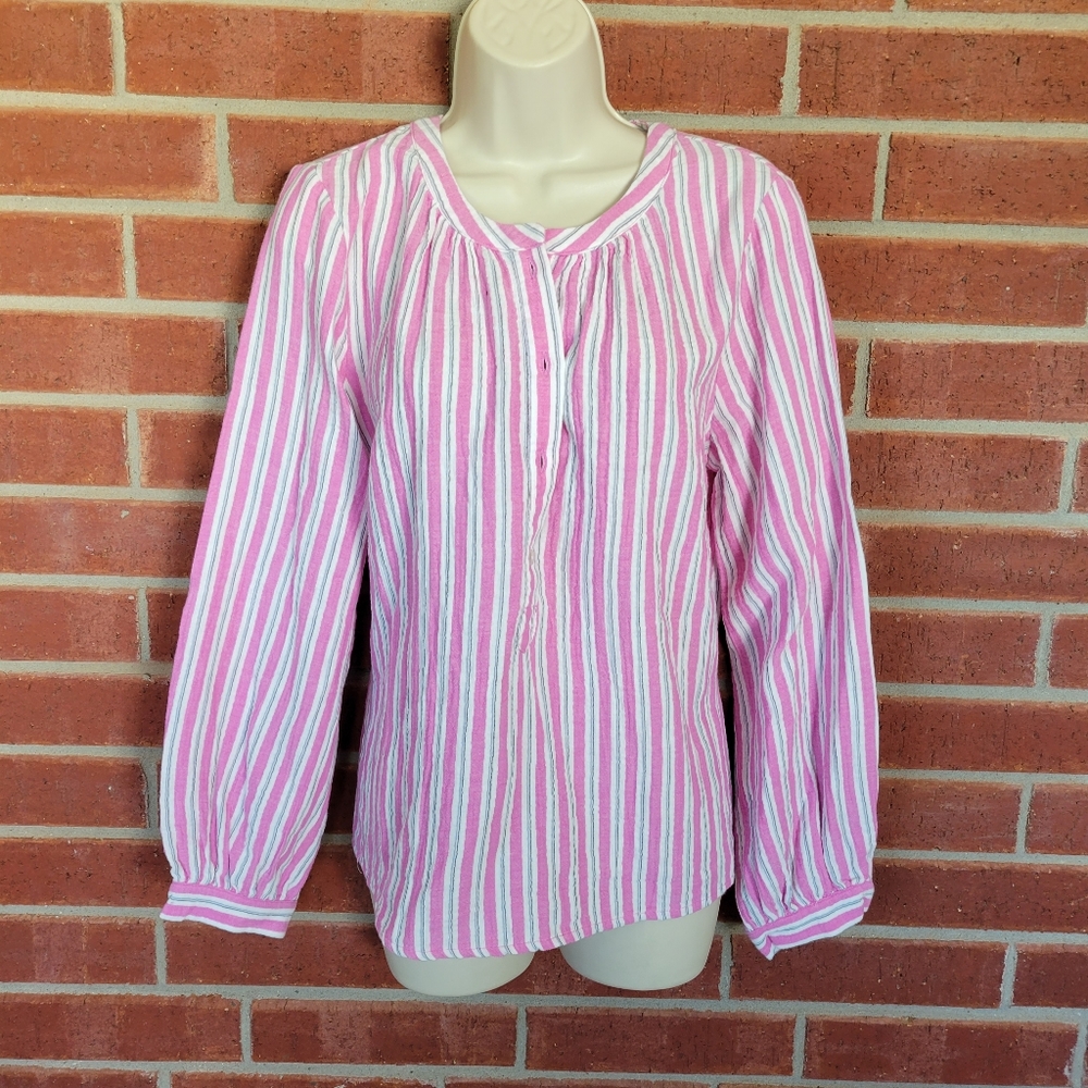 Universal Thread Women’s Medium Pink White Striped Long Sleeve Blouse NWT.  #371